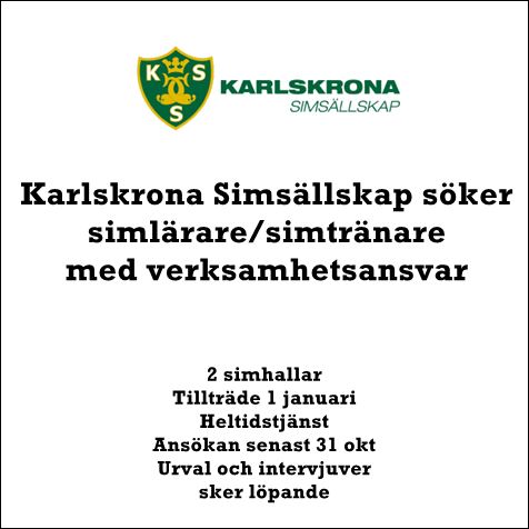 image: Karlskrona Simsällskap söker simlärare/simtränare med verksamhetsansvar
